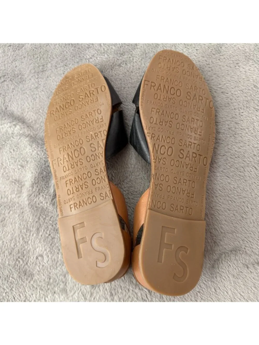 Franco Sarto Leather Open Toe D'Orsay Sandals Flats Shoes Womens 7.5 Black Brown